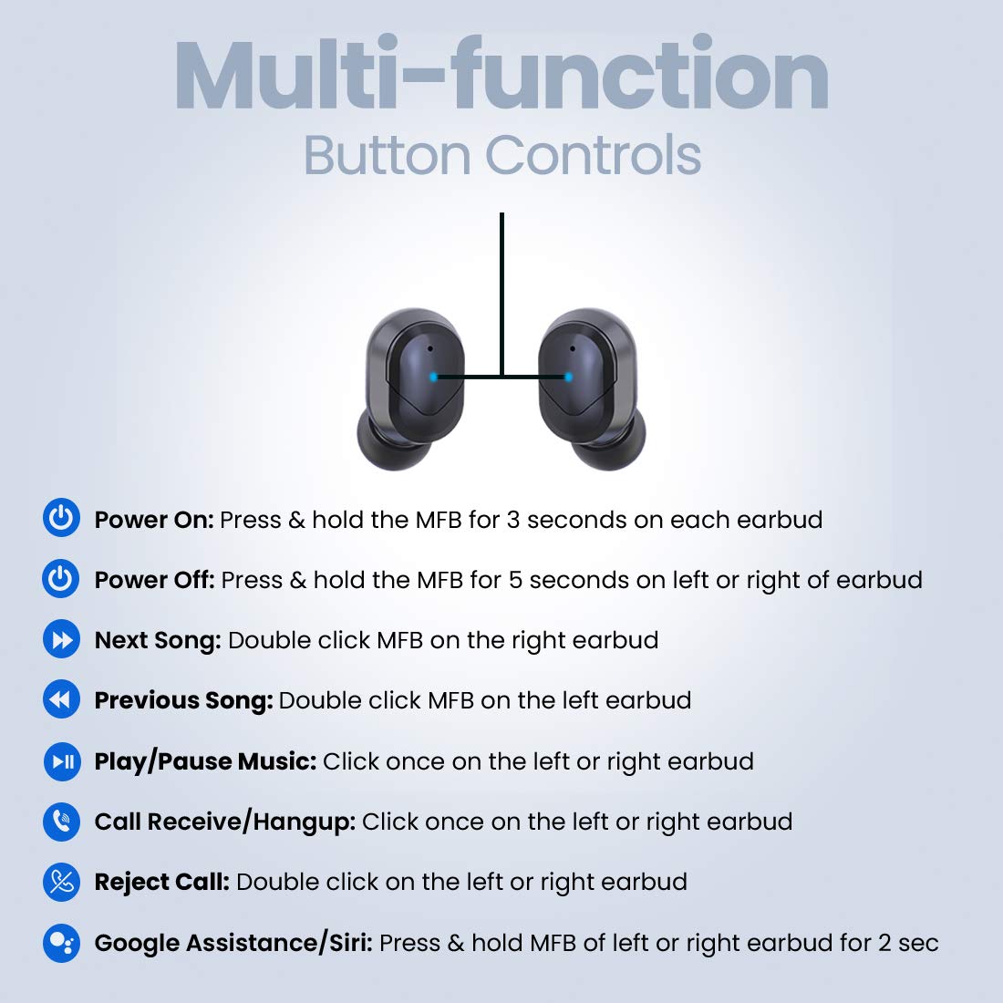 pTron Bassbuds Plus In-Ear True Wireless Stereo Headphones (TWS) with Mic - (Blue & Black)