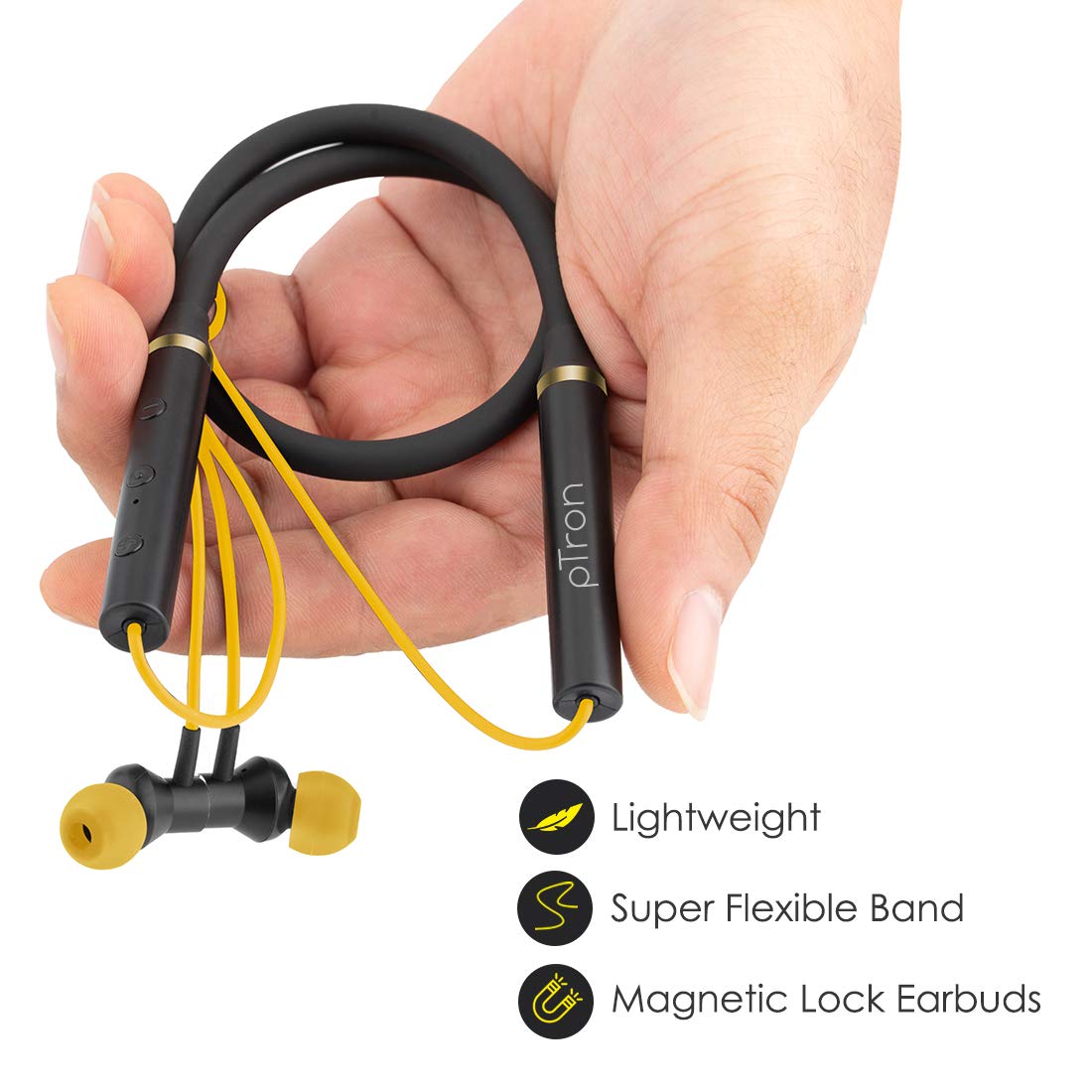 pTron Tangentbeat Magnetic In-Ear Wireless Bluetooth Headphones with Mic - (Black & Yellow)