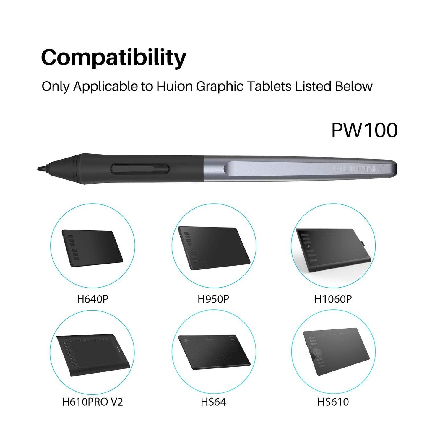 Huion PW100 Battery-Free Stylus Pen for Huion Drawing Graphics Tablet Inspiroy H640P H950P H1060P H1161 HS64 HS610 H320M H610Pro V2 H420X H580X H610X Writing Tablet