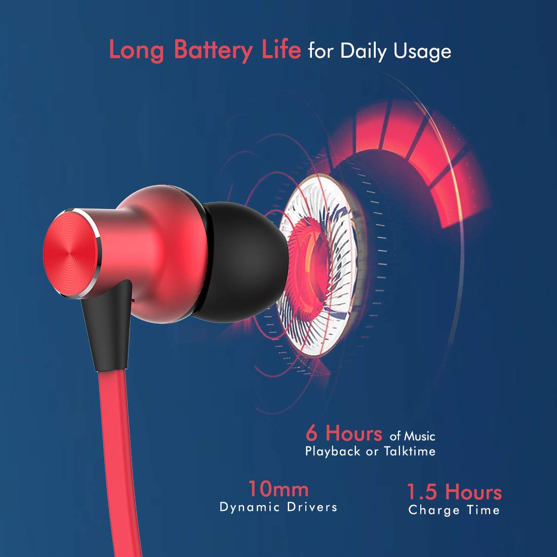 pTron Bassfest Plus Magnetic In-Ear Bluetooth 5.0 Wireless Headphones, Stereo Sound with Bass, IPX4 Water & Sweat Resistant, Voice Assistance, Ergonomic & Lightweight, Built-in Mic - (Black & Red)