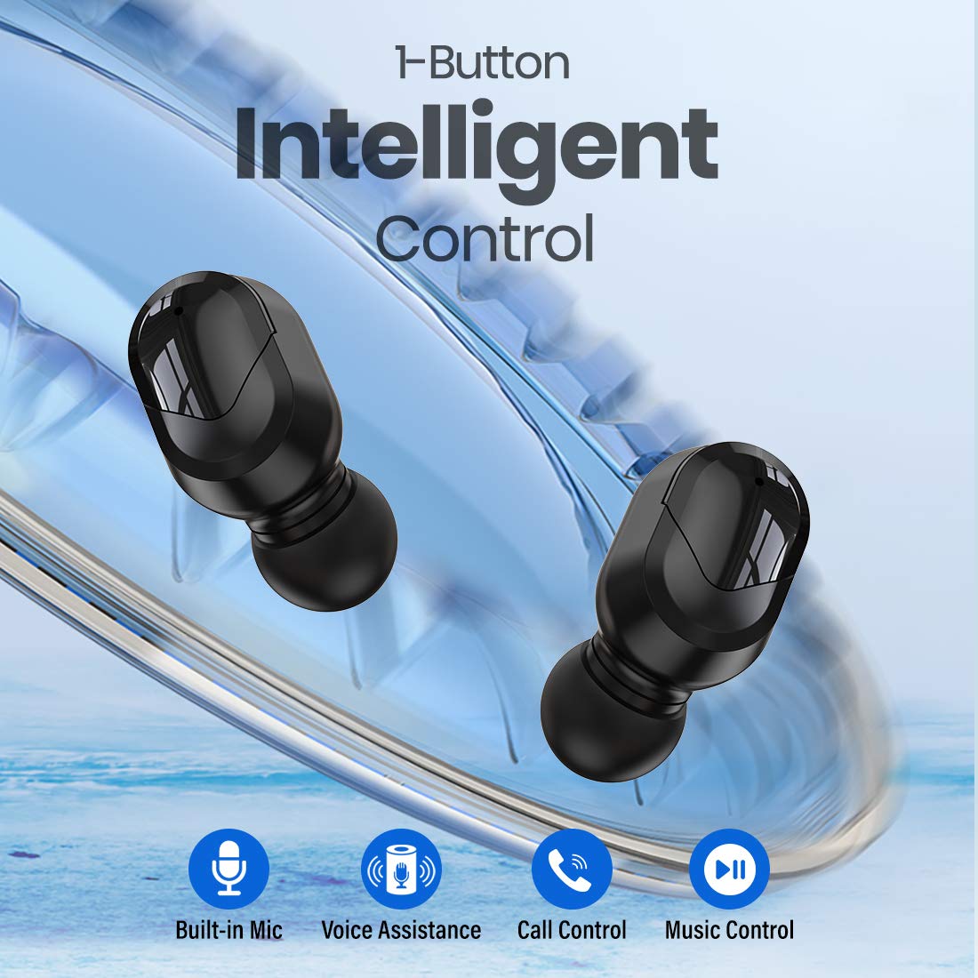 pTron Bassbuds Plus In-Ear True Wireless Stereo Headphones (TWS) with Mic - (Blue & Black)