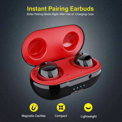 pTron Bassbuds Elite True Wireless Headphones (TWS), Bluetooth 5.0, Hi-Fi Sound with Bass, Passive Noise Cancellation & Mic - (Black & Red)