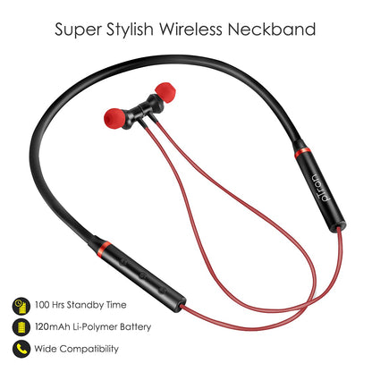 pTron Tangentbeat Magnetic In-Ear Wireless Bluetooth Headphones with Mic - (Black & Red)