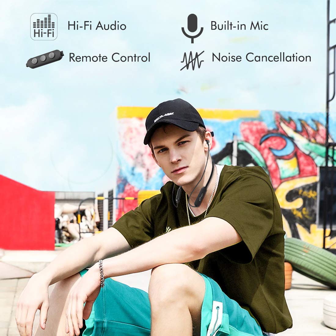 pTron Bassfest Plus Magnetic in-Ear Bluetooth 5.0 Wireless Headphones, Stereo Sound with Bass, IPX4 Water & Sweat Resistant, Voice Assistance, Ergonomic & Lightweight, Built-in Mic - (Black & Grey)