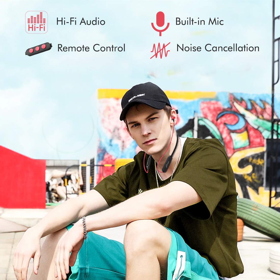 pTron Bassfest Plus Magnetic In-Ear Bluetooth 5.0 Wireless Headphones, Stereo Sound with Bass, IPX4 Water & Sweat Resistant, Voice Assistance, Ergonomic & Lightweight, Built-in Mic - (Black & Red)