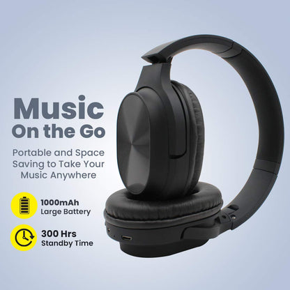 pTron Studio Classic Over Ear Wireless Headphones, Bluetooth 5.0, Hi-Fi Sound with Bass, 20Hrs Playback, Ergonomic & Foldable Wireless Headset, Soft Cushions, TF Card Slot & Aux Port - (Black)