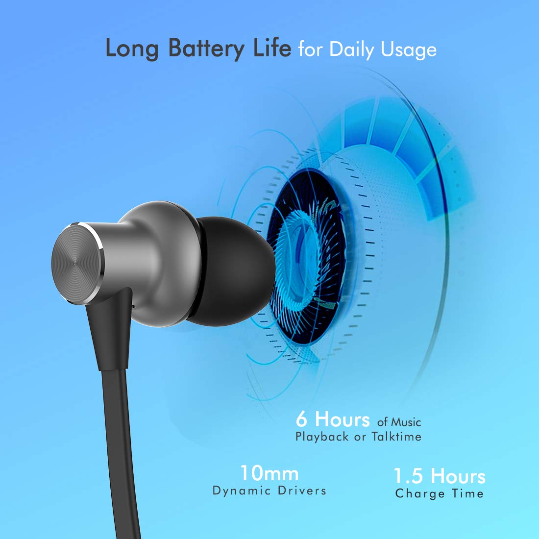 pTron Bassfest Plus Magnetic in-Ear Bluetooth 5.0 Wireless Headphones, Stereo Sound with Bass, IPX4 Water & Sweat Resistant, Voice Assistance, Ergonomic & Lightweight, Built-in Mic - (Black & Grey)