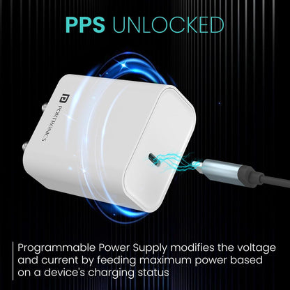Portronics Adapto 25 25W Super Fast Type C PD Wall Charger for iPhone 15/14/13/12/11 All Pro,Max Series, Samsung Galaxy S/A/M/F Series & Other Type C Devices, PPS Protection,Fast Charging Adaptor