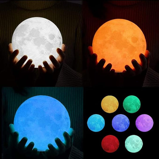3D 7 Color Changeable Moon Night Lamp with Stand