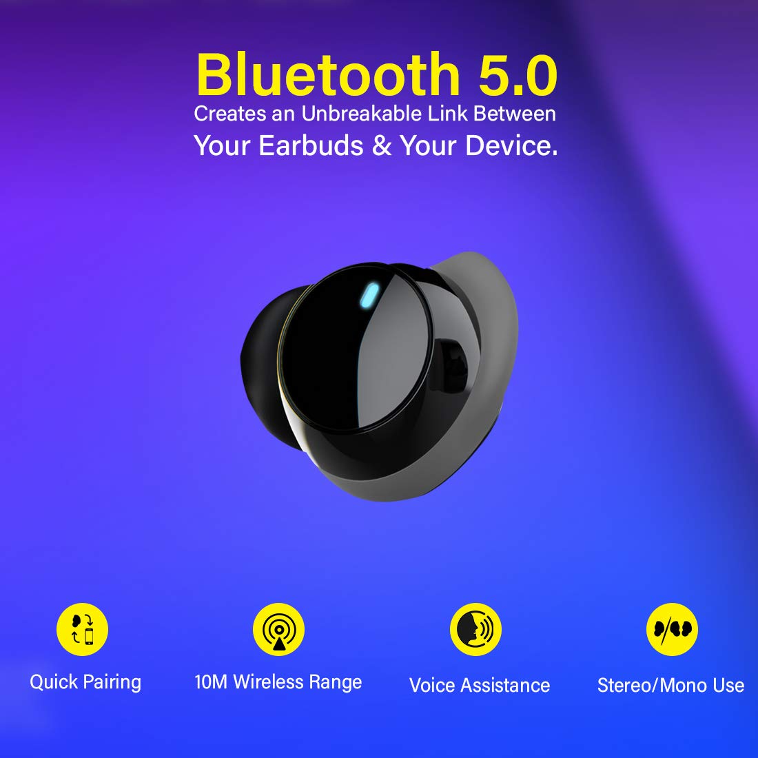 pTron Bassbuds Elite True Wireless Headphones (TWS), Bluetooth 5.0, Hi-Fi Sound with Bass, Ergonomic Earbuds, Auto Pairing, Passive Noise Cancellation, Voice Assistance & Built-in Mic - (Black & Grey)