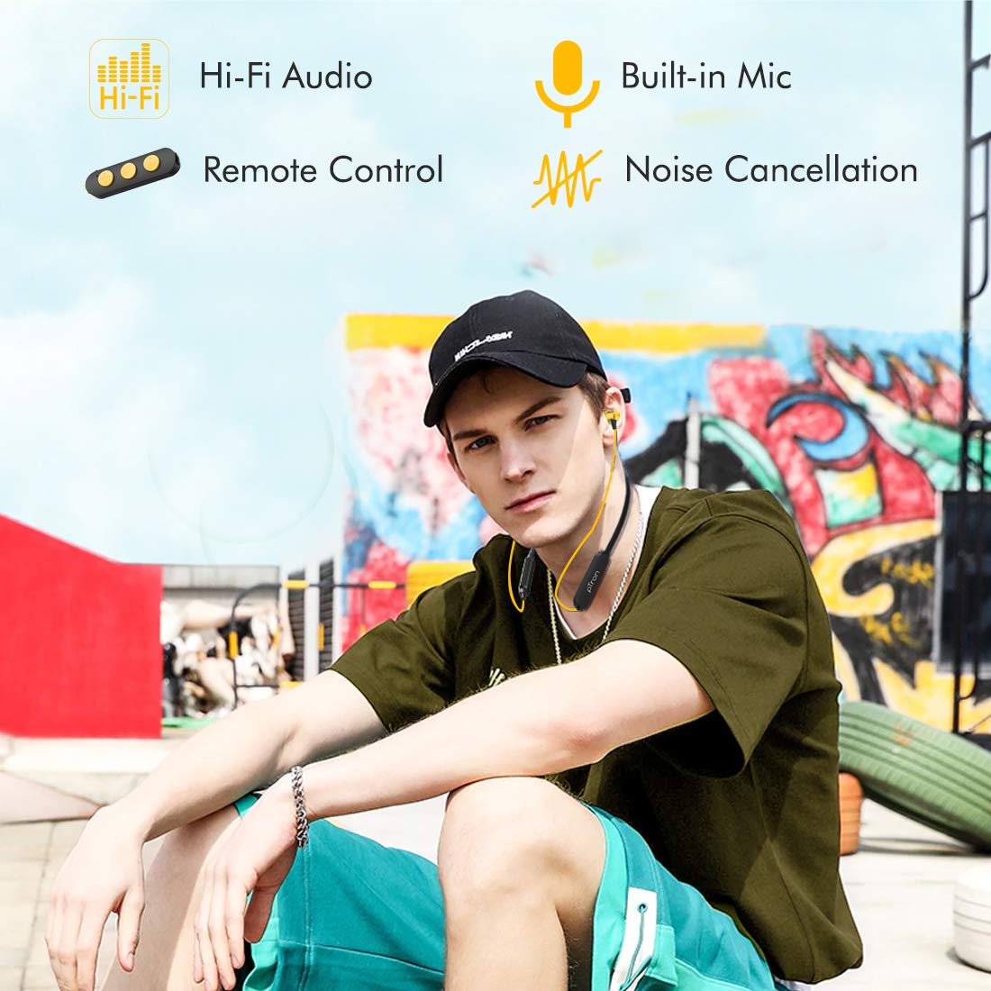 pTron Bassfest Plus Magnetic In-Ear Bluetooth 5.0 Wireless Headphones, Stereo Sound with Bass, IPX4 Water & Sweat Resistant, Voice Assistance, Ergonomic & Lightweight, Built-in Mic - (Black & Yellow)