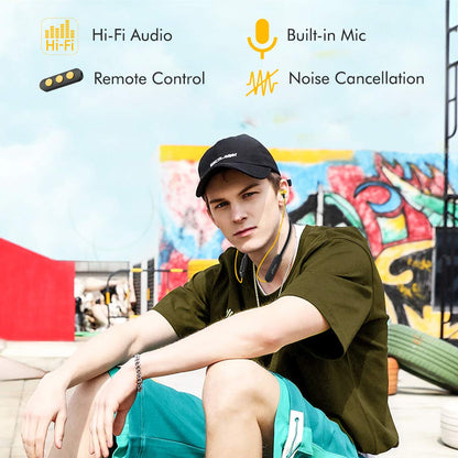 pTron Bassfest Plus Magnetic In-Ear Bluetooth 5.0 Wireless Headphones, Stereo Sound with Bass, IPX4 Water & Sweat Resistant, Voice Assistance, Ergonomic & Lightweight, Built-in Mic - (Black & Yellow)