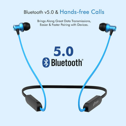 pTron Bassfest Plus Magnetic in-Ear Bluetooth 5.0 Wireless Headphones, Stereo Sound with Bass, IPX4 Water & Sweat Resistant, Voice Assistance, Ergonomic & Lightweight, Built-in Mic - (Black & Blue)