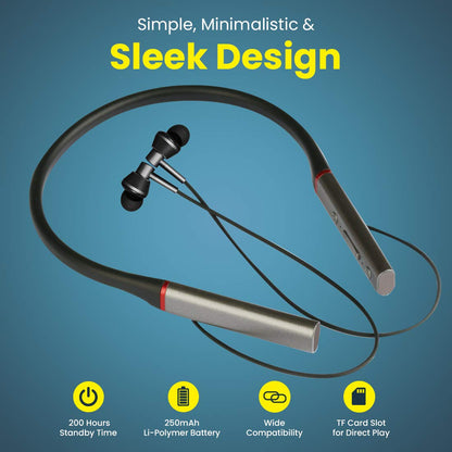 pTron Tangent Plus Magnetic in-Ear Wireless Bluetooth 5.0 Headphones, 15hrs Playback with Deep Bass, TF Player/Selfie Feature, IPX4 Water/Sweat Resistant, Ergonomic Neckband with Mic - (Black & Grey)