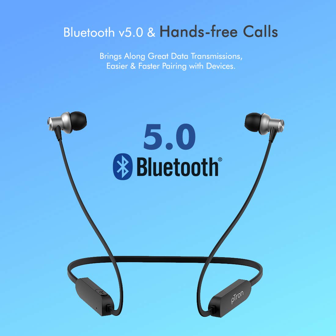 pTron Bassfest Plus Magnetic in-Ear Bluetooth 5.0 Wireless Headphones, Stereo Sound with Bass, IPX4 Water & Sweat Resistant, Voice Assistance, Ergonomic & Lightweight, Built-in Mic - (Black & Grey)