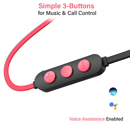 pTron Avento Classic Bluetooth 5.0 Wireless Earphones with Deep Bass & Voice Assistance (Black/Red)