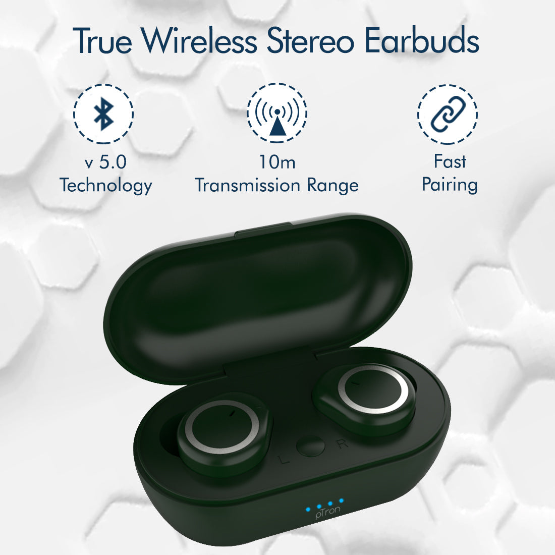 pTron Bassbuds True Wireless Bluetooth Headphones (TWS) with Mic - (Green)