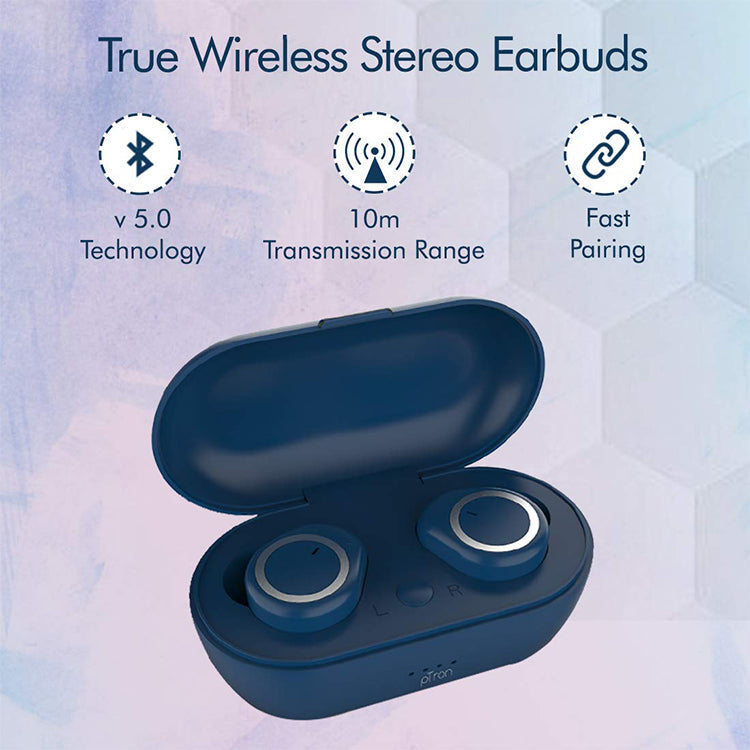 pTron Bassbuds True Wireless Bluetooth Headphones (TWS) with Mic - (Blue)
