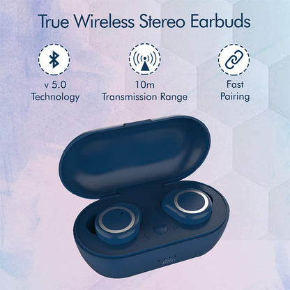 pTron Bassbuds True Wireless Bluetooth Headphones (TWS) with Mic - (Blue)