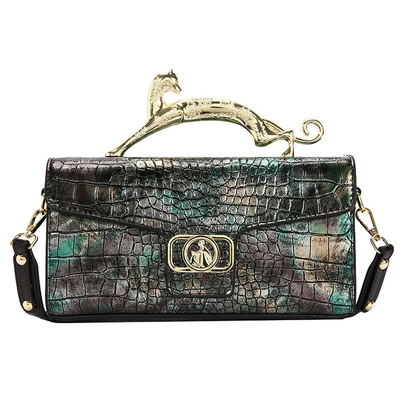Stylish Leather Crossbody Bag with Designer Metal Handle