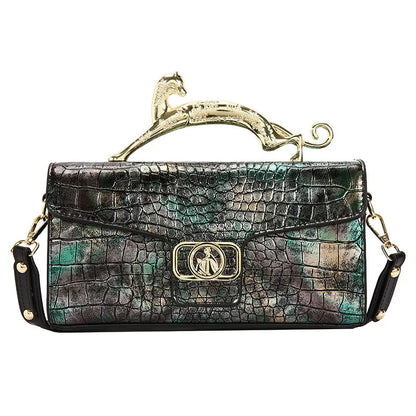 Stylish Leather Crossbody Bag with Designer Metal Handle