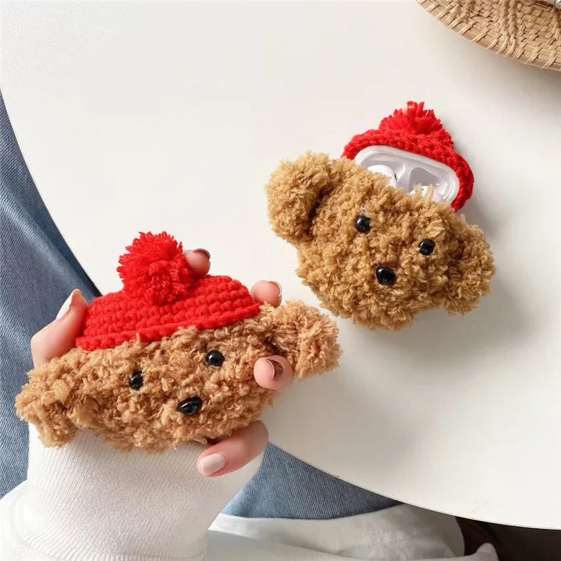 Teddy with Hats Plush Cases for AirPods