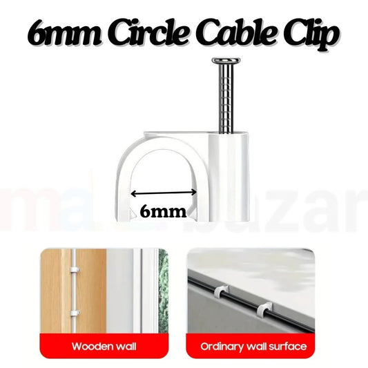 Circle Cable Clip with Metal Nail for Wire Management