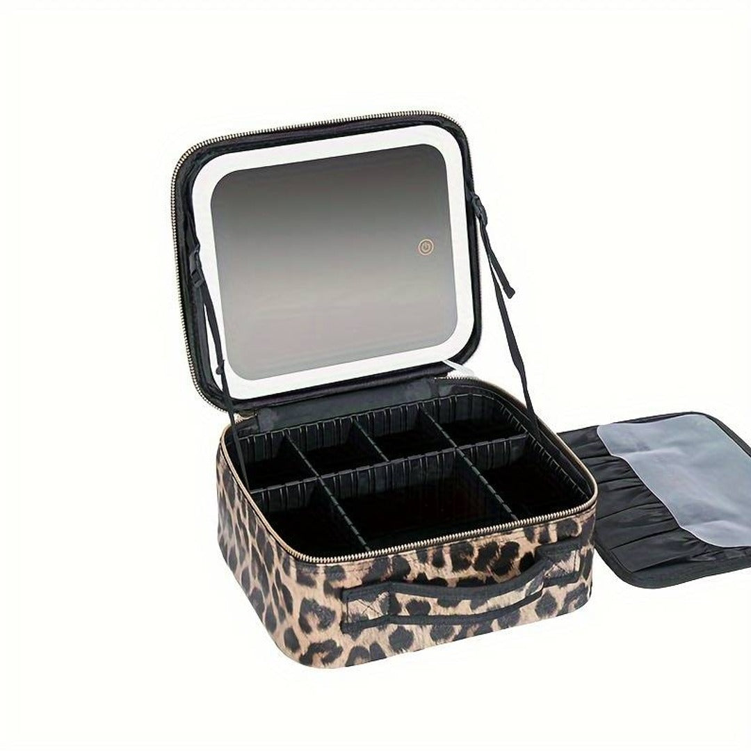 Leopard Glam LED Cosmetic Bag