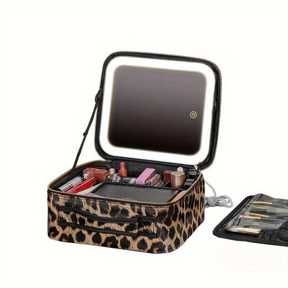 Leopard Glam LED Cosmetic Bag