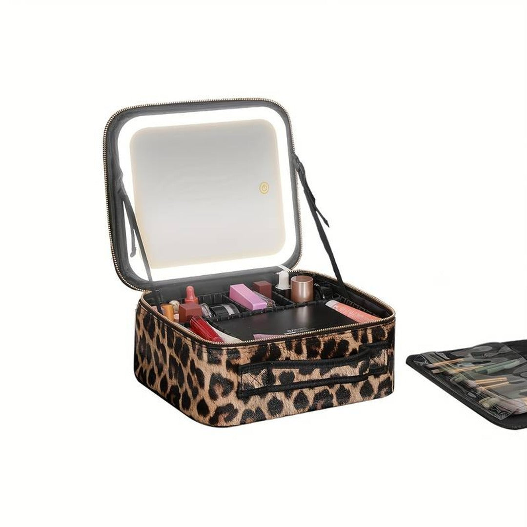 Leopard Glam LED Cosmetic Bag