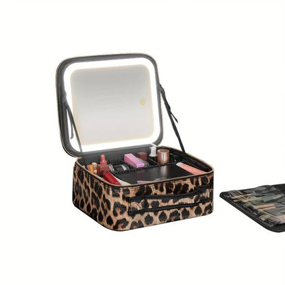 Leopard Glam LED Cosmetic Bag