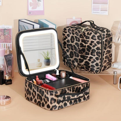 Leopard Glam LED Cosmetic Bag