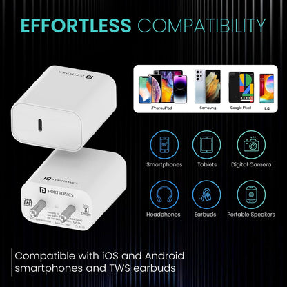 Portronics Adapto 25 25W Super Fast Type C PD Wall Charger for iPhone 15/14/13/12/11 All Pro,Max Series, Samsung Galaxy S/A/M/F Series & Other Type C Devices, PPS Protection,Fast Charging Adaptor