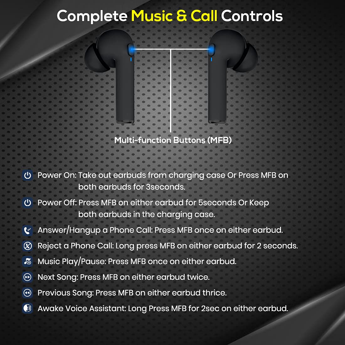 pTron Bassbuds Vista in-Ear True Wireless Bluetooth 5.1 Headphones with Deep Bass, IPX4 Water/Sweat Resistant, Passive Noise Cancelation, Voice Assistance & Earbuds with Built-in HD Mic - (Black)