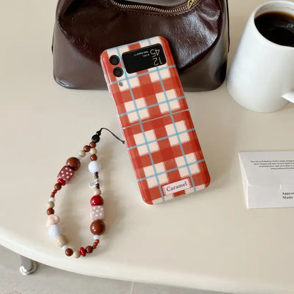 Trendy Plaid Beaded Case with Charm - Samsung