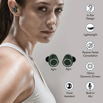 pTron Bassbuds True Wireless Bluetooth Headphones (TWS) with Mic - (Green)