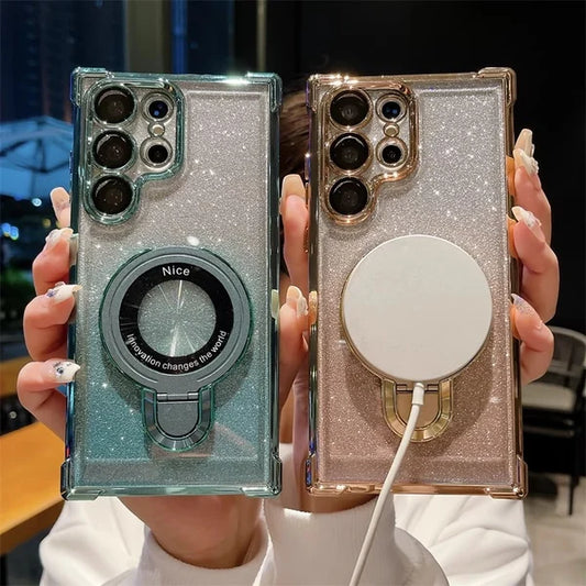 Sparkling Shield Electroplated Glitter Stand Case - Samsung