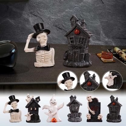 0709BA 2024 New Halloween Ghost Skulls Pumpkins Resin Ornament Halloween Home Desk Decorations