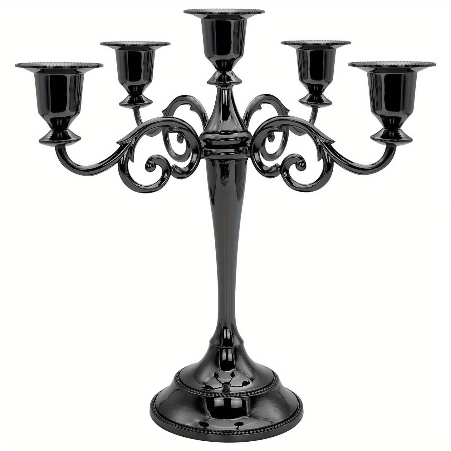 0207ba Elegant Vintage Black Candelabra with Lacquered Finish – Versatile Five-Head Candlestick for Weddings, Home Ambience & Family Events