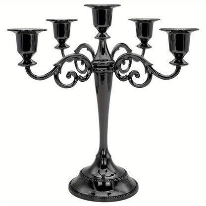 0207ba Elegant Vintage Black Candelabra with Lacquered Finish – Versatile Five-Head Candlestick for Weddings, Home Ambience & Family Events
