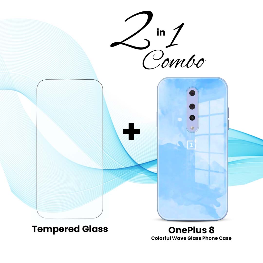 OnePlus (2 in 1 Combo) - Colorful Wave Glass Phone Case + Tempered Glass