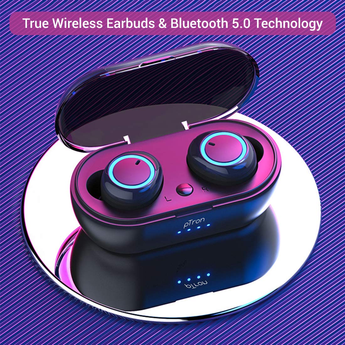 pTron Bassbuds in-Ear True Wireless Bluetooth Headphones (TWS) with Mic - (Black)