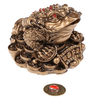0907BA Feng Shui Toad Money LUCKY Fortune Wealth Chinese Golden Frog Toad Coin Home Office Decoration Lucky Gifts Tabletop Ornaments