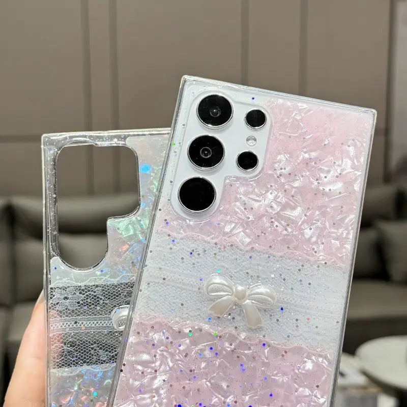 Bowknot Resin Glitter Protective Phone Case - Samsung