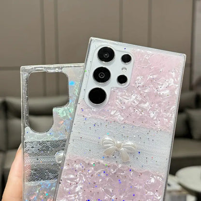 Bowknot Resin Glitter Protective Phone Case - Samsung