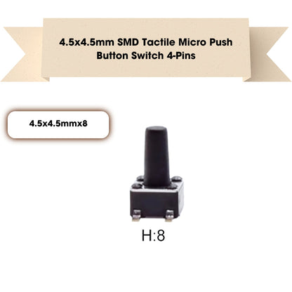 4.5x4.5mm SMD Patch Tactile Micro Push Button Switch 4-Pins