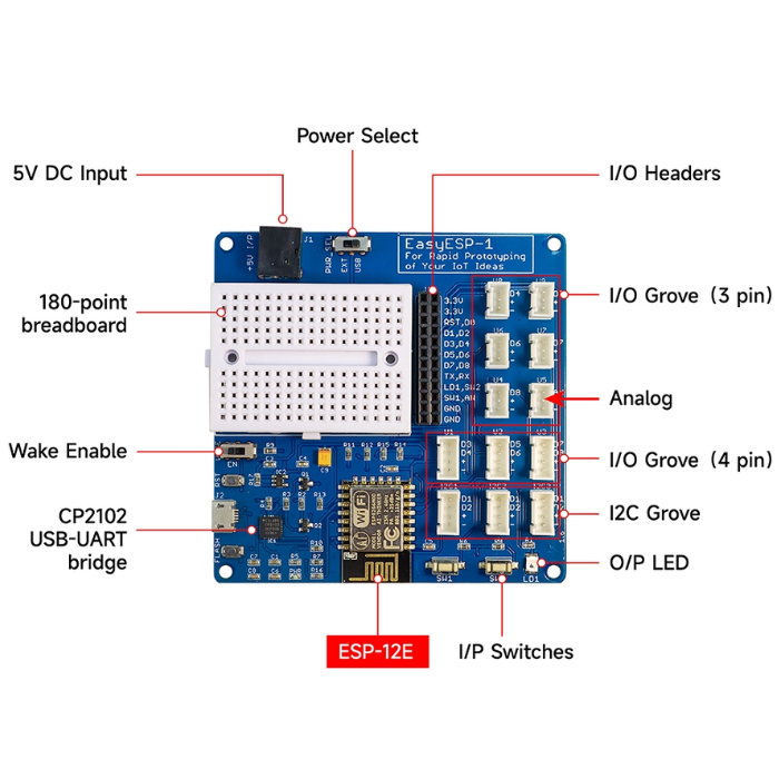 ELECROW EasyESP-1: Rapid Prototyping WiFi ESP8266 Experimenter Board - Easy Programming, GPIO Access, Breadboard