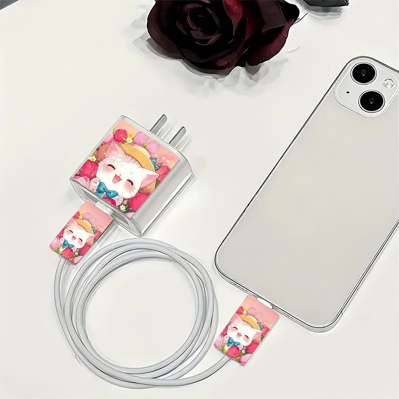 Whimsical Cat-Themed Charger Protector Kit