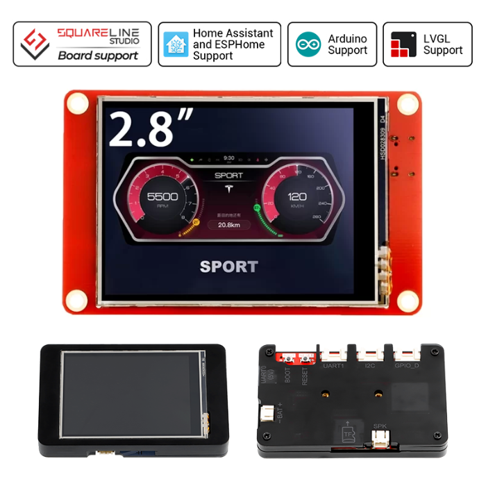 Elecrow ESP32 Display-2.8 Inch HMI with Touch Screen - High Resolution, WiFi, Bluetooth, LVGL Support With Acrylic Case