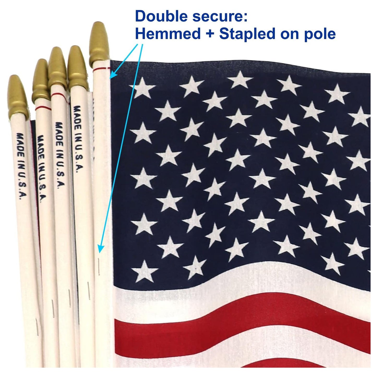 WholesaleAmerican Flag Proudly Made in U.S.A. Handheld US Stick Flags   User "12x18" Inch with Spear Gold Tip (Sold by the dozen)